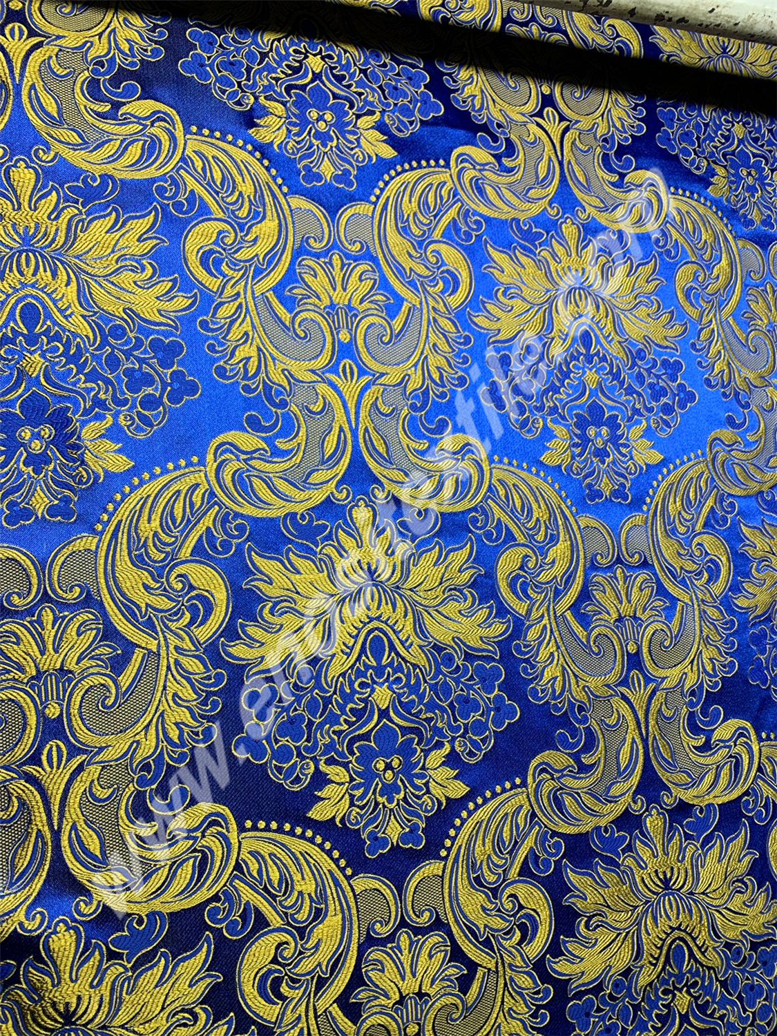 KL-080 Dark Blue-Gold Brocade Fabrics